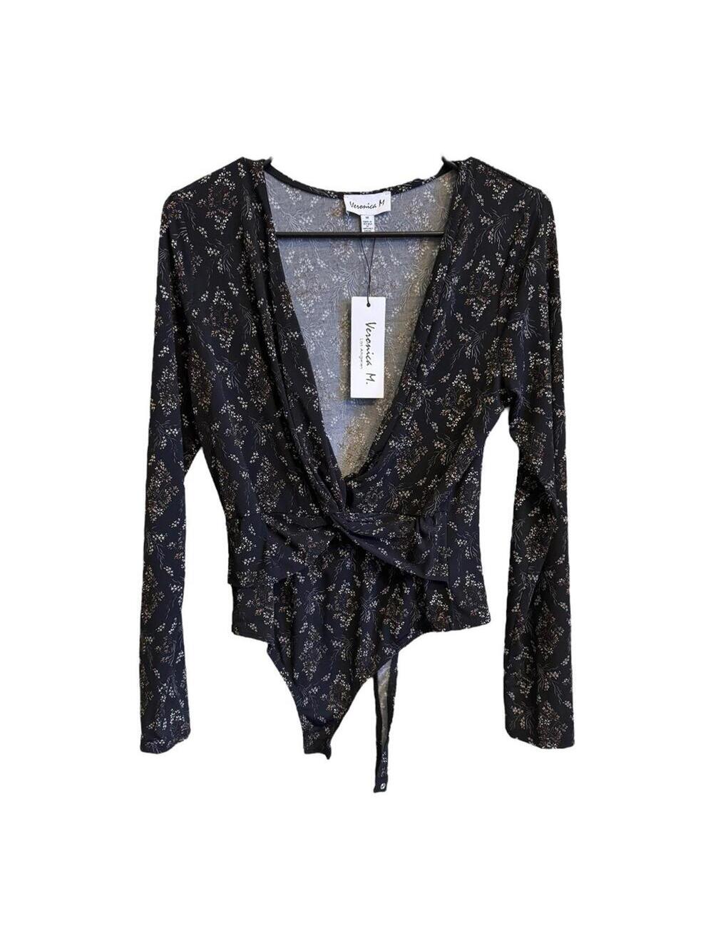 Veronica M | Women's Black Floral Bodysuit | Size Medium | NWT | 0890